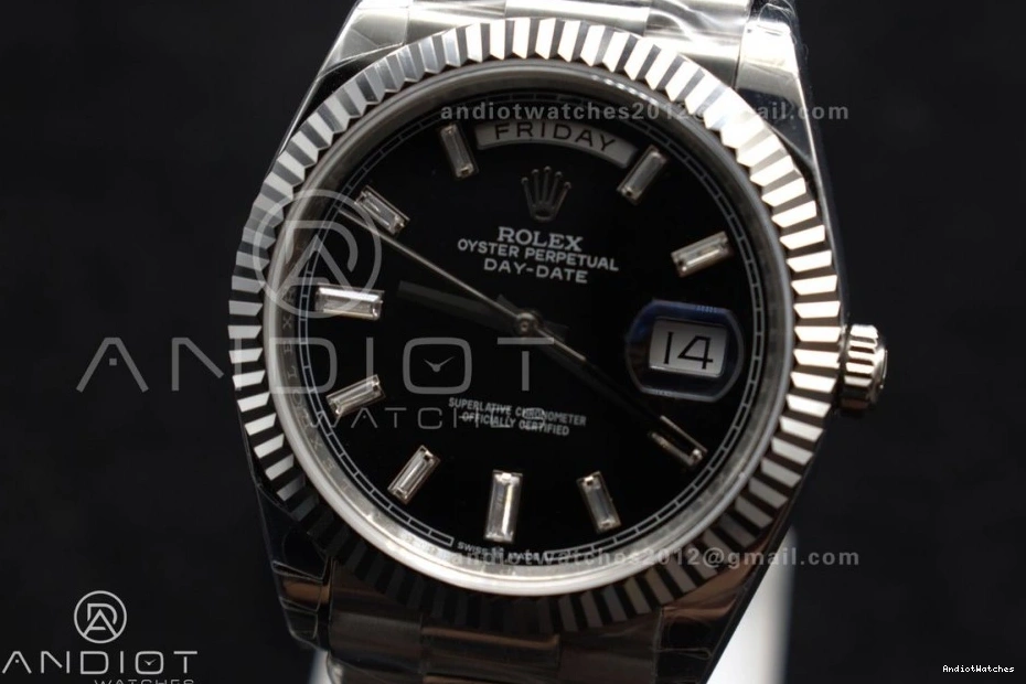 A Weight Crystal Black Dial 40 GSF on Bracelet SS Gain DayDate 718 President Bright 1002